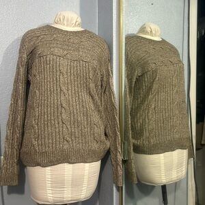 St. John's Bay Cable Knit Crew Sweater in Brown